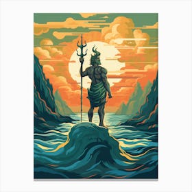  A Retro Poster Of Poseidon Holding A Trident 6 Canvas Print
