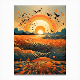 Sunset With Birds Canvas Print