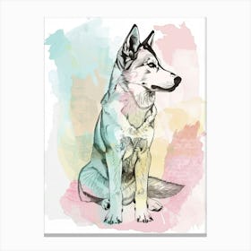 Husky Dog Pastel Line Watercolour Illustration  3 Canvas Print