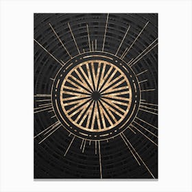 Geometric Glyph Symbol in Gold with Radial Array Lines on Dark Gray n.0297 Canvas Print