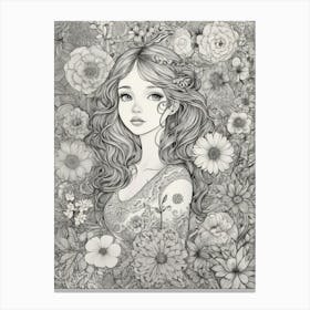 Girl With Flowers 4 Canvas Print