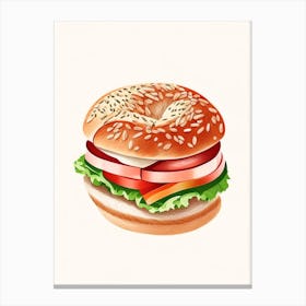 Whole Wheat Bagel With Sliced Turkey Lettuce And Tomato Marker Art 1 Canvas Print