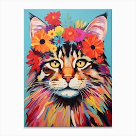 Maine Coon Cat With A Flower Crown Painting Matisse Style 2 Canvas Print