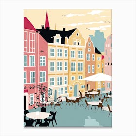 Allborg, Denmark, Flat Pastels Tones Illustration 4 Canvas Print