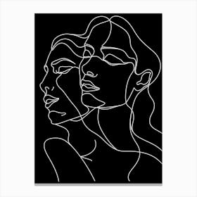 Black And White Abstract Women Faces In Line 9 Canvas Print