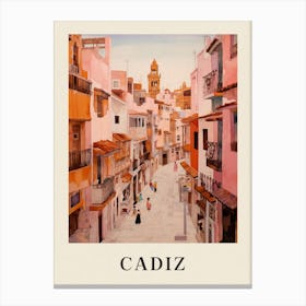 Cadiz Spain 4 Vintage Pink Travel Illustration Poster Canvas Print