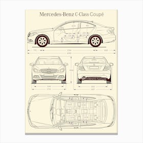 Mercedes Benz C Class Coupe 2010 car blueprint Canvas Print