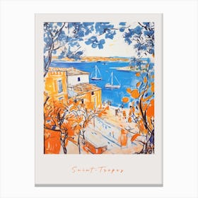 Saint Tropez France Orange Drawing Poster Canvas Print