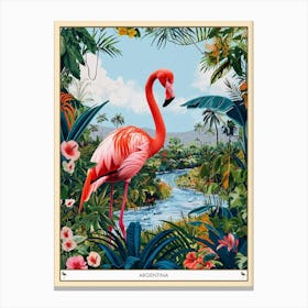 Greater Flamingo Argentina Tropical Illustration 3 Poster Canvas Print