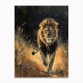 African Lion Night Hunt Acrylic Painting 2 Canvas Print