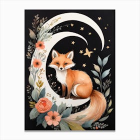 Floral Cute Fox Watercolor Moon Paining (20) Canvas Print
