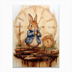 Bunny Clock Rabbit Prints Watercolour Canvas Print