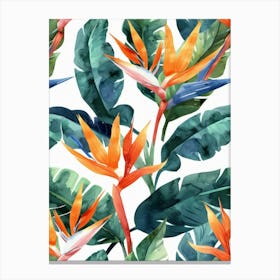 Bird Of Paradise Watercolor Pattern Canvas Print