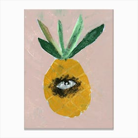 pineapple eye beige yellow green still life food fruit kitchen art surrealism modern vertical living room strange Canvas Print