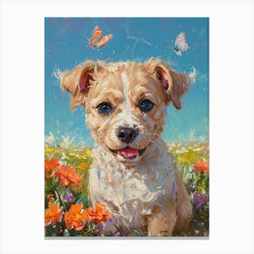 Puppy In The Meadow Canvas Print