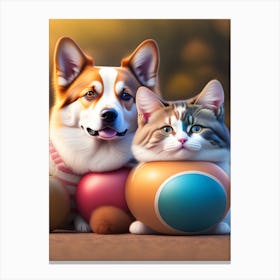 Funny Dog And Cat Canvas Print