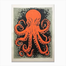 Octopus, Woodblock Animal  Drawing 1 Canvas Print