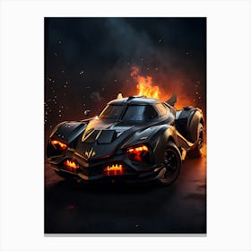 Batman Batmobile In Flames Canvas Print