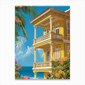 Yellow House On The Beach 1 Canvas Print