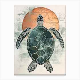 Sea Turtle & The Sunset Vintage Painting Inspired  2 Canvas Print