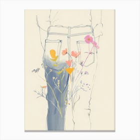 Floral Blue Jeans Line Art 7 Canvas Print