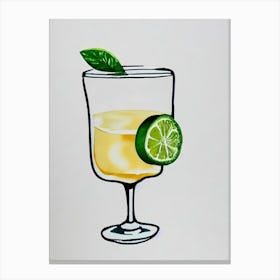 Frozen Margarita Minimal Line Drawing With Watercolour Cocktail Poster Canvas Print