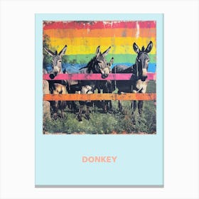 Donkey Rainbow Retro Poster 3 Canvas Print