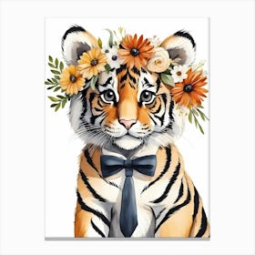 Baby Tiger Flower Crown Bowties Woodland Animal Nursery Decor (45) Canvas Print