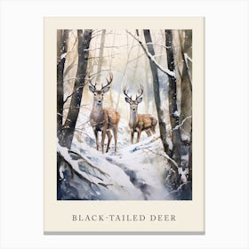 Winter Watercolour Black Tailed Deer Poster Canvas Print