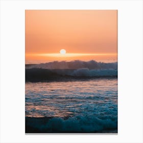 Misty sunset with waves | Morocco travel photography Canvas Print