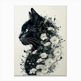 Black Cat With Flowers Canvas Print