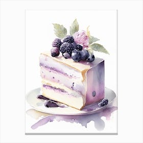 Blackberry Cake Dessert Gouache 2 Flower Canvas Print