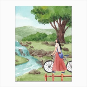 Girl With A Bicycle Canvas Print