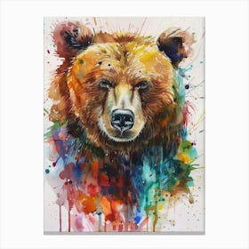 Brown Bear Colourful Watercolour 3 Canvas Print