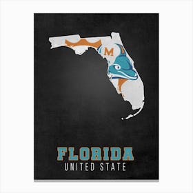 Miami Dolphins Florida State Map Canvas Print