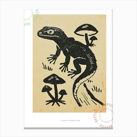 Lizard With Mushrooms Bold Block 2 Poster Canvas Print