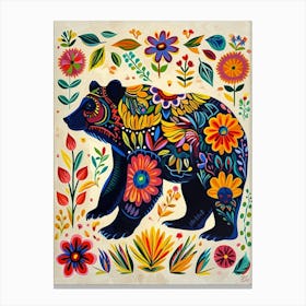 Colourful Floral Folky Bears 3 Canvas Print
