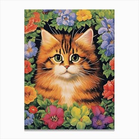 Louis Wain, Psychedelic Cat Collage Style With Flowers 0 Canvas Print