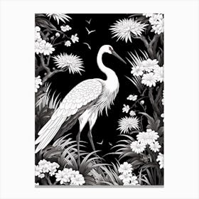 Black And White Cranes 1 Vintage Japanese Botanical Canvas Print