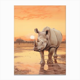 Rhino In The Sunset Realistic Illustration 2 Canvas Print