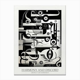 Harmony And Discord Abstract Black And White 3 Poster Canvas Print