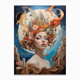 Woman With Flowers On Her Head Canvas Print