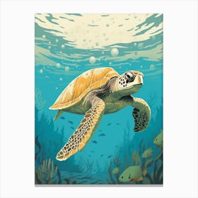 Block Colour Turtle Swimming Aqua 9 Canvas Print