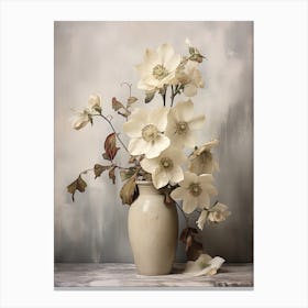 Hellebore, Autumn Fall Flowers Sitting In A White Vase, Farmhouse Style 1 Canvas Print