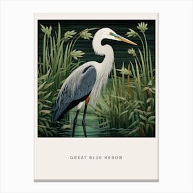 Ohara Koson Inspired Bird Painting Great Blue Heron 1 Poster Canvas Print