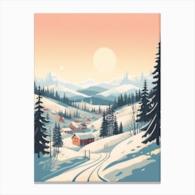 Vintage Winter Travel Illustration Kiruna Sweden 2 Canvas Print