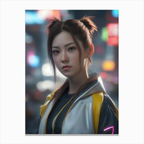 Cyberpunk 2077 asian girl in a city Canvas Print