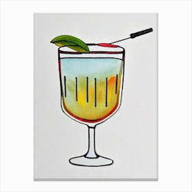 Corpse Reviver #1 Minimal Line Drawing With Watercolour Cocktail Poster Canvas Print