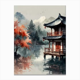 Asian House By The Lake 1 Canvas Print