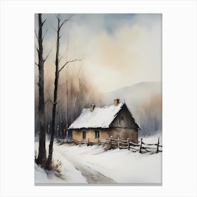 Rustic Winter Oil Painting Vintage Cottage (15) Canvas Print